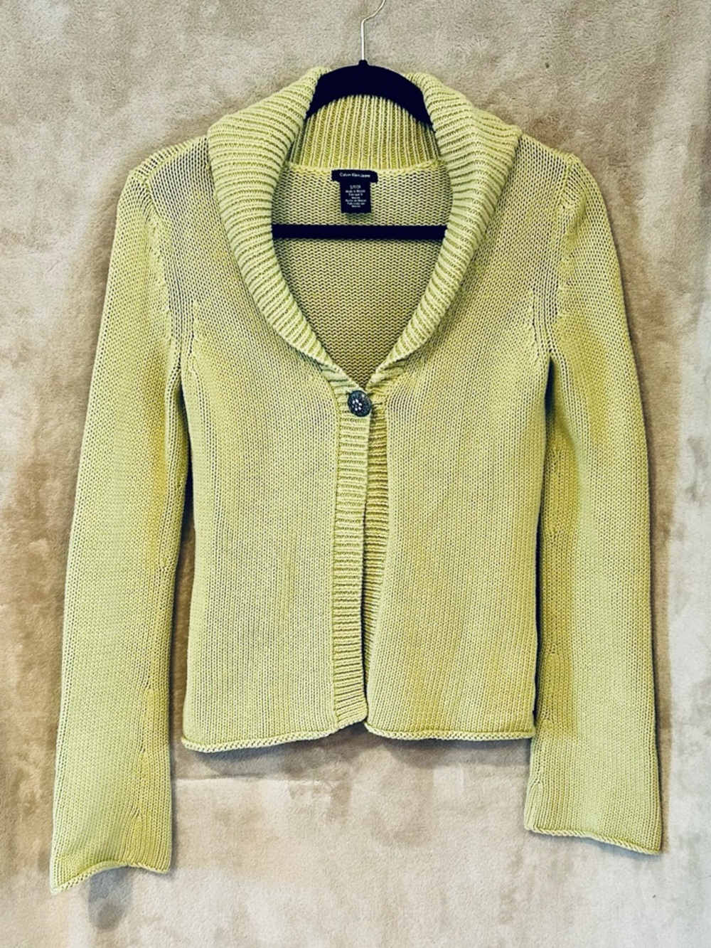 Calvin Klein Jeans Cropped Cardigan Sweater Small Cotton Knit Yellow